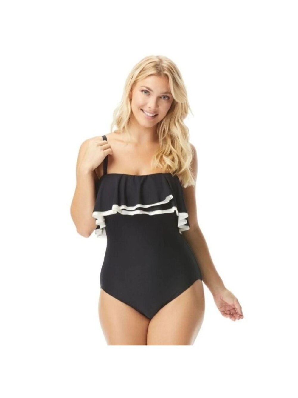 Coco Reef 14/38C Ruffle Bandeau Removable Straps Swimwear One-Piece Bathing Suit - Picture 7 of 13